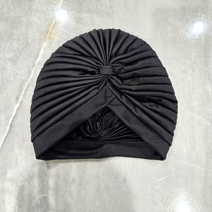 NWT Black Pleated Stretch Turban‎ Hat Beanie